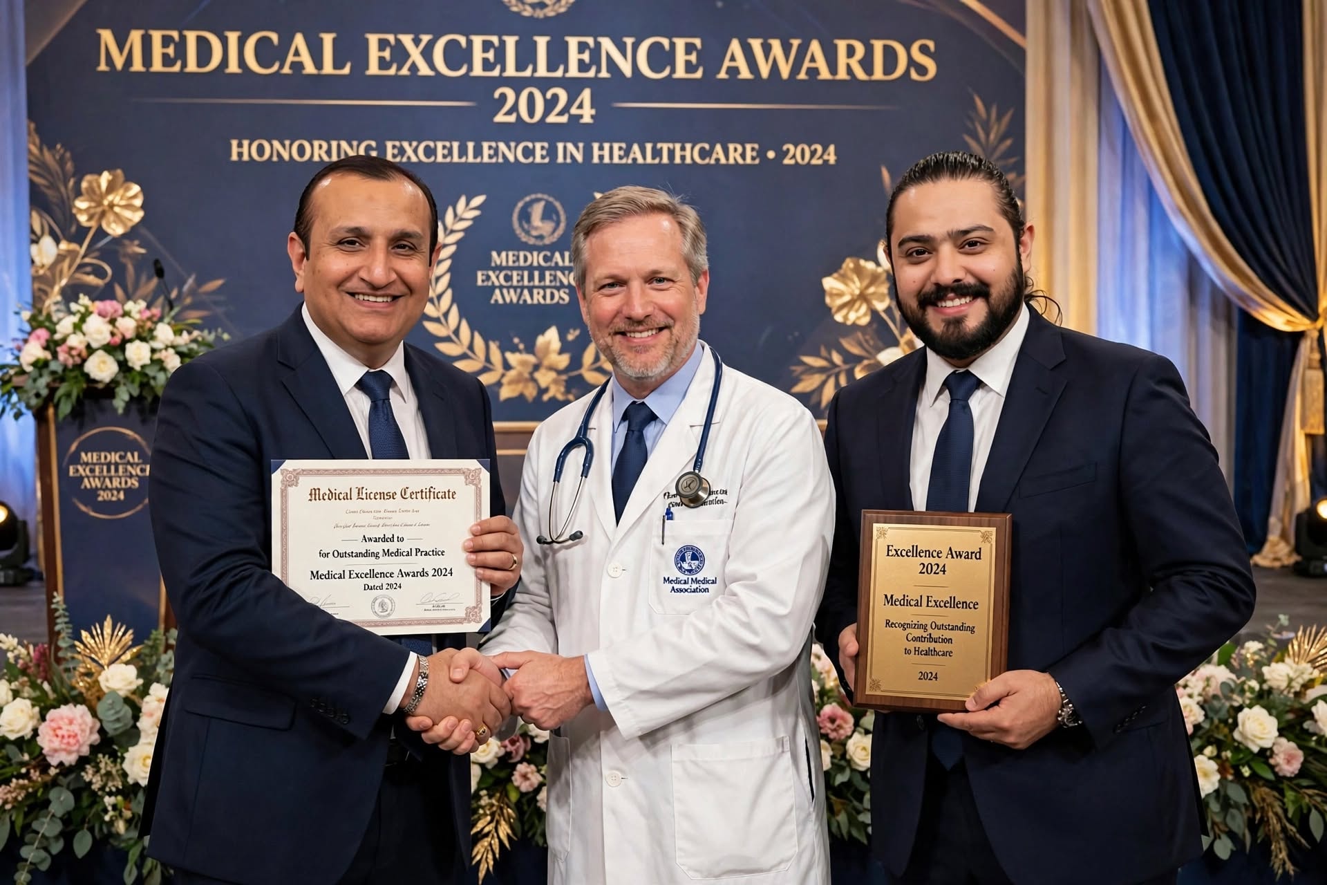 Engineer Ali Hassan Shah and Engineer Aslam Bhatti with certificates at Medical Excellence Awards 2024